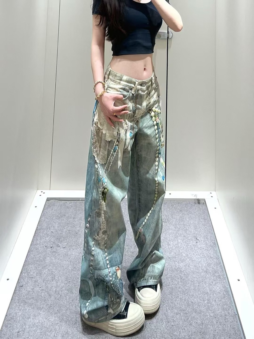 Acne Light Blue Printed Wide-Leg Jeans